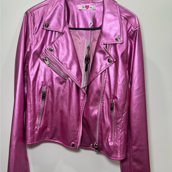Buddy Love Shiny Pink Leather Jacket - Picture 1 of 7